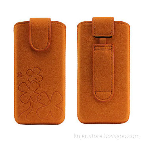 Leather Phone Pouch, Suitable for iPhone 5, Made of PU Leather and Retractable Pull-tab